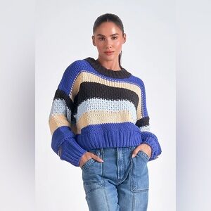 NWT Elan Blue and Black Striped Sweater